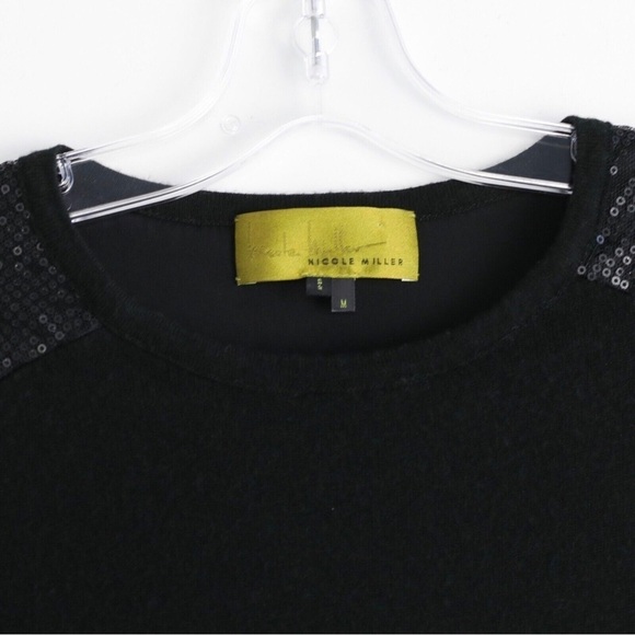 Nicole Miller black batwing sweater long knit top sequin silk tunic mixed fabric - Picture 3 of 6